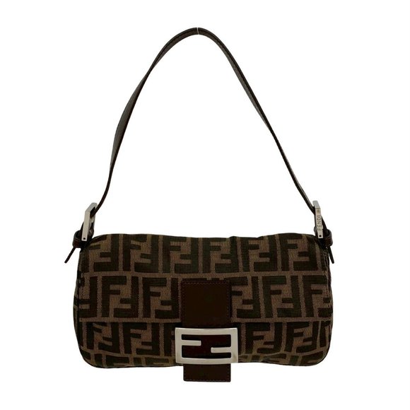 FENDI Mamma Bucket Zucca FF Pattern Leather Canvas Semi-One Shoulder Bag Brow... - Picture 1 of 9